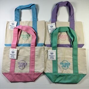 Trader Joes Mini Canvas Tote Set 4 Pastel 2026 Limited Edition NWT